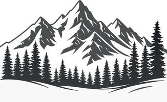 Monochrome silhouette of majestic mountains and evergreen trees for scenic design vector