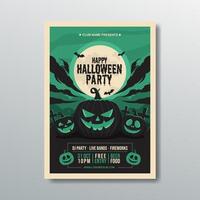 Halloween party poster with pumpkins and moon vector