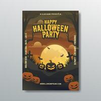 Halloween party poster with pumpkins and moon vector