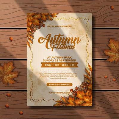 beautiful water color autumn poster invitation template