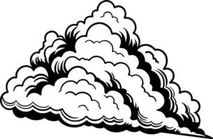 Black and white cloud illustration showing fluffy formations and silhouette vector