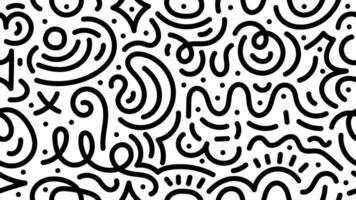 Doodle geometric seamless pattern background. Monochrome retro style shapes 80s 90s Cute kid doodle design pattern. vector