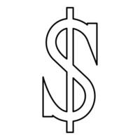 Dollar symbol sign currency contour outline line icon black color thin style vector