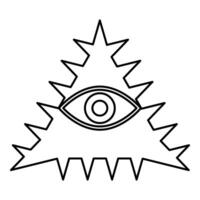 Mason symbol occult emblem of masonic Illuminati triangle all seeing eye of vision providence sacred sign in pyramid in triangle secret concept contour outline line icon black color thin vector