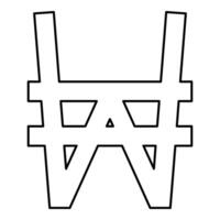 South Korean won currency symbol sign contour outline line icon black color thin style vector