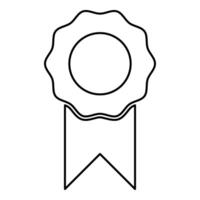 Medal with ribbon winner award prize certificate seal emblem stamp badge medallion rosette contour outline line icon black color thin style vector