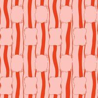 Hand drawn seamless pattern with decorative frames and wavy vertical stripes in pink and red tones vector
