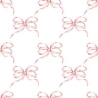 Pink dreams. Watercolor hand-drawn seamless minimalistic pattern with pink bows. Fairytale print for baby girl. vector