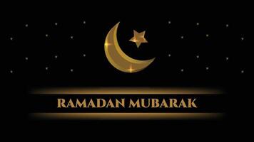 Ramadan Mubarak Greeting Card with Golden Moon and Stars on Black vector