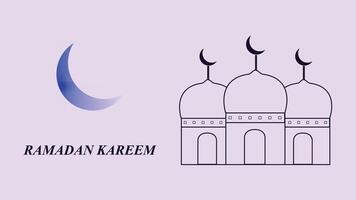 Ramadan Kareem Greeting with Blue Moon and Outline Mosques vector