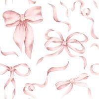 Pink dreams. Watercolor hand-drawn seamless pattern with pink bows and ribbons. Fairytale print for baby girl. vector