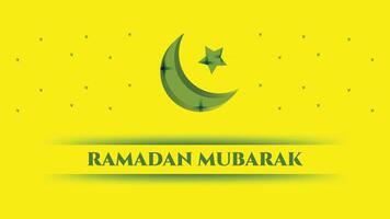 Bright Yellow Ramadan Mubarak Greeting with Green Crescent Moon vector