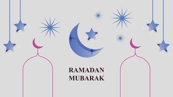 Ramadan Mubarak Design with Blue Moon, Stars and Pink Mosque vector