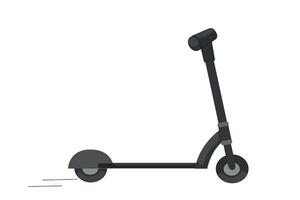 Simple black kick scooter illustration in minimal flat style with motion lines on white background vector