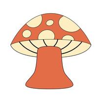 Cartoon red mushroom with beige dots and thick stem isolated on white background in flat simple style vector