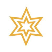 Yellow geometric star with bold symmetrical outline and white center isolated on clean white background vector