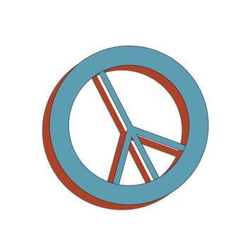 Flat peace symbol with overlapping blue and red outlines on white background in minimalist graphic style vector