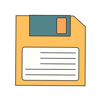 Retro floppy disk icon in flat style with yellow and blue colors, vintage computer data storage symbol vector