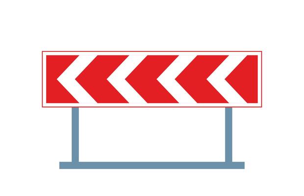 Dangerous curve direction sign featuring a triangular shape with red border and chevron arrows, indicating the direction to follow in a curve or around roadwork areas. illustration.