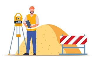 Surveyor with equipment on construction site vector