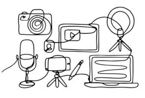 A set of blogging items drawn in line art style. vector