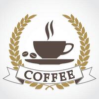 coffee cup with laurel wreath label vector