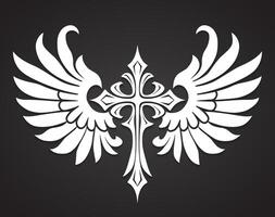 cross with wings beautiful white religious symbol vector