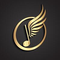 Gold music note with wings vector