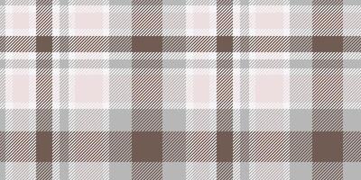 A seamless tartan plaid pattern in neutral grey and brown tones with soft pink highlights, featuring a classic woven texture. Ideal for textile designs, digital backgrounds vector