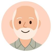 Cartoon avatar of smiling senior man with white hair and beard isolated on pastel background vector