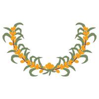 Botanical Sea Buckthorn Garland with Orange Berries and Green Leaves in a Hand-Drawn Natural Design vector