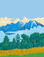 Minami Alps National Park in Japan ukiyo e Retro Woodblock Style vector
