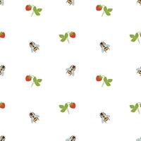 Strawberries and bees seamless pattern on a white background. Abstract and simple pattern. Hand drawn nature background vector