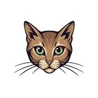 Cartoon cat head with green eyes vector