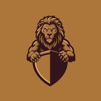Lion logo with shield design vector