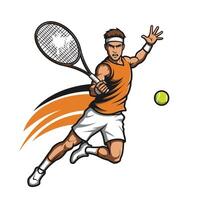 Logo design of a tennis player in action with racket and ball vector