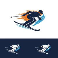Logo design of skiers in multiple colors and backgrounds vector