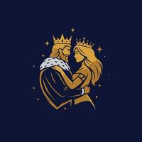 Logo design of a king and queen holding each other vector