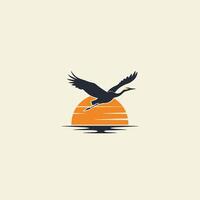Logo design of a bird flying over water with the sun in the background vector