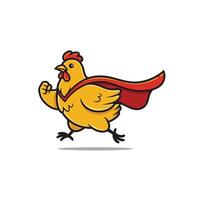 logo design of a cartoon chicken with a red cape running vector