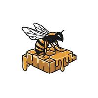 Logo design of a a bee on top of a block of honey vector