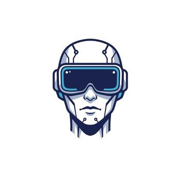 Logo design of a futuristic robot head with goggles on it vector