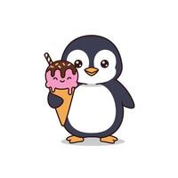 Penguin holding an ice cream cone logo design vector