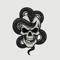Logo design of a skull with a snake wrapped around it vector