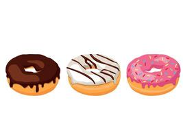 Set of donuts with different toppings. Cartoon illustration vector