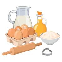 Baking ingredients including eggs and milk vector