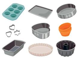 Group of various baking forms. Cartoon illustration. vector