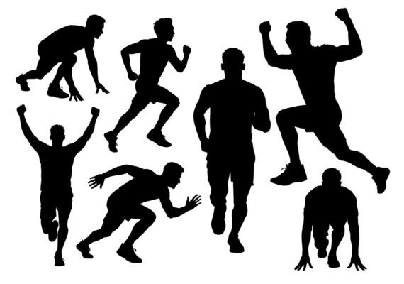 Silhouettes of Runners in Various Poses Vectors Bundle
