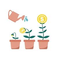 Financial Growth Stages with Money Investment Concept with Watering Can vector