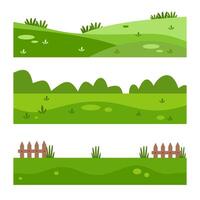 Set of Green Rolling Hills Landscape Background with Cartoon Nature Scene vector